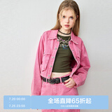 乐町复古休闲工装口袋牛仔外套女2024春季新款落肩宽松夹克上衣 粉色（现货） M