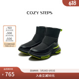 COZY STEPS可至男女款冬季COZYLOOP太空鞋羊皮毛一体厚底保暖防寒羊毛雪地靴 曜石黑+青苹果绿（8108） 37