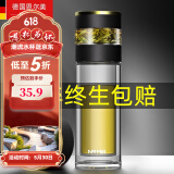恩尔美玻璃杯茶杯茶水分离杯高端商务办公室智能便携隔热车载泡茶水杯 【摔碎终生保赔】绅士黑 400ml