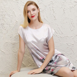 达芬奇密码仿真丝睡衣女士春夏宽松冰丝绸睡裙加肥加大码送女友生日礼物实用 水墨荷塘