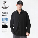 西域骆驼（VANCAMEL）衬衫男春秋长袖衬衣男士宽松休闲男装上衣韩版纯色衣服 黑色 3XL