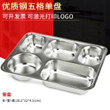 温朵娜餐盘成人分格不锈钢快餐盘食堂餐盘学生餐盒自助打饭盘套装单位 加深五格（单盘）