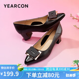 意尔康女鞋粗跟方扣浅口小皮鞋时尚通勤单鞋女 26708W 黑色 35