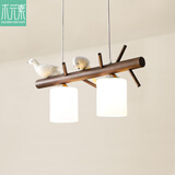 木元素 小鸟餐厅吊灯 北欧日式原木风田园餐馆饭厅灯三头长线 胡桃木色 2头小鸟吊灯 E27 LED光源