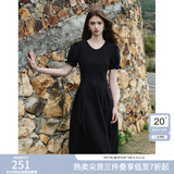 范思蓝恩夏季腰精裙气质收腰无袖背心连衣裙女夏季新款海边度假显瘦裙 黑色-有袖 XL