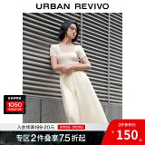 UR女装新复古回潮风拼接梭织修身长款连衣裙UWG740038 米黄 S