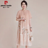 皮尔卡丹（pierre cardin）中年妈妈连衣裙夏装洋气国风改良旗袍裙2024新款中老年女夏季裙子 粉色 2XL (推荐112~127斤)