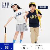 Gap男女童夏季LOGO纯棉短袖T恤套装儿童装404362两件装 蓝白组合 140cm(M)亚洲尺码