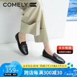 康莉（COMELY）乐福鞋女牛/羊皮平底一脚蹬单鞋圆头舒适通勤百搭小皮鞋 黑色 37 