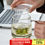 忆壶茶（YIHUTEA）泡茶杯茶水分离玻璃杯办公室家用水杯男士茶杯玻璃高硼硅绿茶杯子 【玻璃盖】500ML加厚君子杯