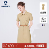Navigare意大利小帆船 女士短袖衬衫裙通勤收腰连衣裙2322844513 砂 S 