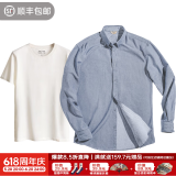 马登工装复古磨毛长袖薄衬衫牛津纺纯棉休闲外穿衬衣打底衫男春 浅灰衬衫+白t组合 XL （65-70kg）