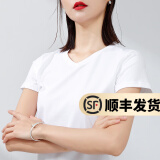 幻黛短袖t恤女夏季女装棉白色打底衫品牌纯色女士短袖新款印花白t恤女 A01白色款-V型领 XL 【建议110-120斤】
