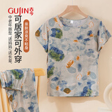 古今（GUJIN）中老年妈妈睡衣女新品棉绸家居服大码可外穿睡裤短袖遛弯套装3XL