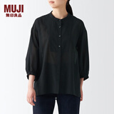 无印良品 MUJI 女式 水洗 棉强捻 七分袖罩衫 BCA36A2S 黑色 XS-S