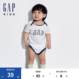 Gap婴儿夏季纯棉撞色信封领短袖连体衣儿童装爬服505556 白色 90cm(18-24月) 亚洲尺码
