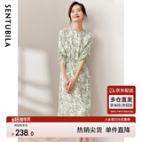尚都比拉新中式国风连衣裙夏装青花瓷印花气质收腰显瘦裙子 白底绿花 L