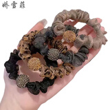 娇雪菲水钻豹纹轻奢欧根莎发绳4个装  简约轻奢头绳皮筋丸子头马尾头饰