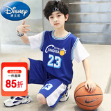 迪士尼（Disney）童装男童篮球服套装2024新款儿童夏装两件套夏季大童运动速干衣服 23号蓝色 140码身高130-140cm年龄9-10岁cm