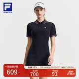 FILA 斐乐官方女装连衣裙2025夏新款网球运动简约基础翻领修身连身裙 RD宝蓝-NV XL 175/92A/XL