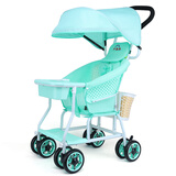 外婆桥仿藤婴儿推车宝宝轻便推竹藤编车夏季透气儿童藤椅藤编婴儿车 T813（绿）+护枕+篮子+伞蓬+坐垫