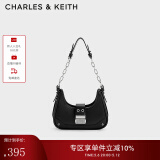 CHARLES&KEITH拼接链条月亮包腋下包单肩包包女包生日母亲节礼物CK2-40271053 Black黑色 S