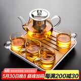 瓷牌茗茶具（cipaiming teaset） 透明玻璃茶具整套套装家用功夫茶壶茶杯会客泡茶器 透明八骏壶4个把杯+小四方盘