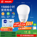 飞利浦（PHILIPS）led灯泡节能灯泡家用客厅超亮小灯泡细口E14螺口6.5W白光优视型