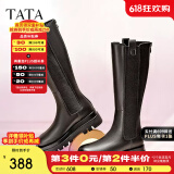 他她（TATA）厚底长筒靴女靴英伦加绒保暖骑士靴高筒靴秋冬新WXK02DG3 黑色（绒里） 36