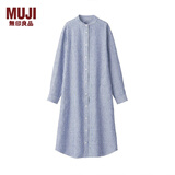 无印良品 MUJI 女式 法国亚麻水洗 立领连衣裙 深藏青色条纹 M