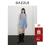 DAZZLE地素 连衣裙2024夏季新款女装圆领摩登棉质牛仔花边短裙 蓝色 XS