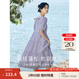 茵曼（INMAN）七七同款连衣裙2025夏女装新款田园纯棉提花方领A字泡泡袖蛋糕裙 紫色 S
