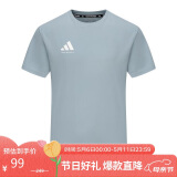 阿迪达斯短袖男2025夏季运动亲肤透气轻薄速干T恤 雾霾蓝/白 XL 