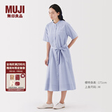无印良品（MUJI）女式 凉感 短袖衬衫连衣裙女装裙子纯棉25年夏季长裙凉感物语 萨克森蓝条纹 M (160/84A)