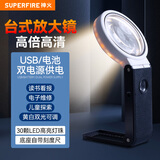 神火（SupFire）放大镜老人阅读专用超高清高倍10-20倍儿童台式手持带LED灯