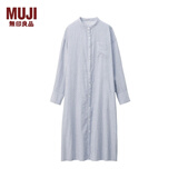 无印良品 MUJI 女式 印度棉双层纱织 立领连衣裙 海军蓝X条纹  M-L