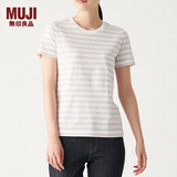 无印良品 MUJI 女式 印度棉天竺编织 圆领短袖T恤 BBB01A0S 浅银灰色X条纹 XS