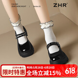 ZHR单鞋女甜美镜面jk鞋子女厚底玛丽珍鞋复古英伦小皮鞋KN36黑色39