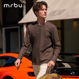 Mr.Bu布先生明星同款男士长袖T恤春秋季小白T情侣内搭打底衫纯色衣服 圆领-松露咖 L (175)
