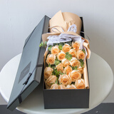 领香鲜花速递香槟玫瑰花束表白送女友老婆生日礼物全国同城配送 19朵香槟玫瑰礼盒—浪漫惊喜