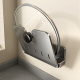 天地鱼厨房置物架壁挂免打孔枪灰家居厨房用品多功能置物架壁挂式刀架 单层锅盖架-带接水盘