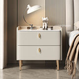 SAMEDREAM实木床头柜家用卧室2025新款轻奢高级感现代简约小型床边收纳柜子 香槟灰+金多层实木框架+实木抽屉 50x40x50cm