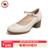 骆驼牌 女鞋牛皮舒软粗跟休闲单鞋时尚玛丽珍鞋 P23A155036 米白 36 