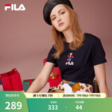 斐乐（FILA）官方女士短袖T恤夏印花运动女装针织短袖套头衫小熊T刺绣上衣 传奇蓝-NV M 165/84A