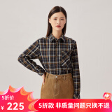 哥弟真的好（GIRDEAR）女装通勤复古格纹POLO领衬衫上衣女8300134 蓝咖格纹 M (3码)