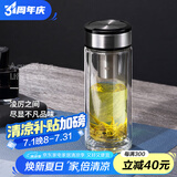 万象（WANXIANG）双层玻璃杯大容量高颜值简约商务泡茶杯带盖高硼硅玻璃杯车载便携 V49RL-钛黑亮 480ml