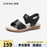 奥康（Aokang）妈妈鞋凉鞋夏季百搭舒适软底女凉鞋平底女鞋1224821023黑37码