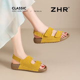 ZHR反绒牛皮凉鞋女夏季复古透气勃肯鞋女软底搭扣女鞋 IL02 黄色40