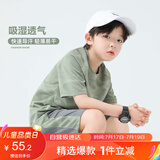 左西男童夏装套装2025新款儿童速干运动篮球服短袖T恤两件套 绿色 120