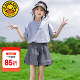 G.DUCKKIDS童装女童套装夏季新款儿童服装女大童夏装洋气女孩衣服短袖两件套 灰色格子gcasqik 160 建议身高150-160年龄12-13